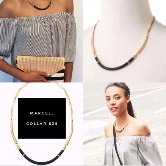 Stella & Dot | Retired Marcell Black Leather+Vintage Gold Collar Necklace - Picture 8 of 8